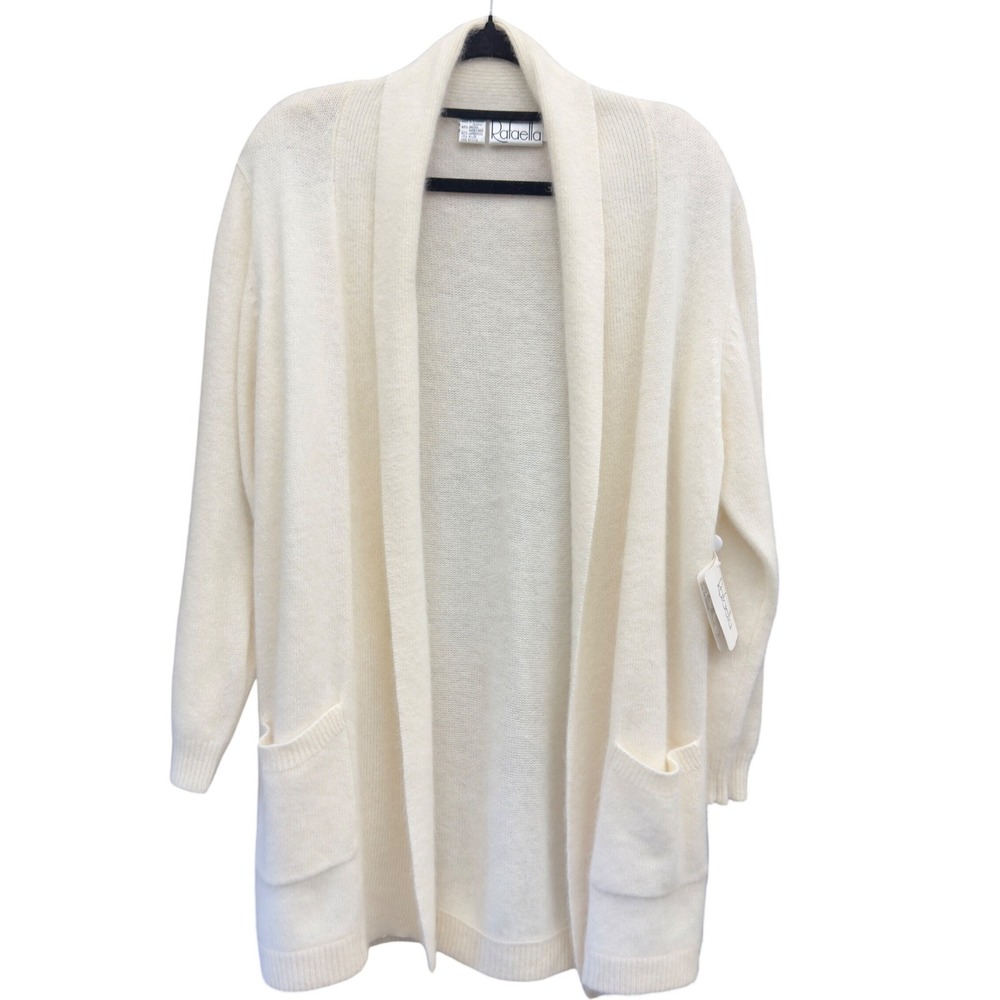 Rafaella Angora Lambswool Blend Open Front Cardigan Cream White Medium NWT
